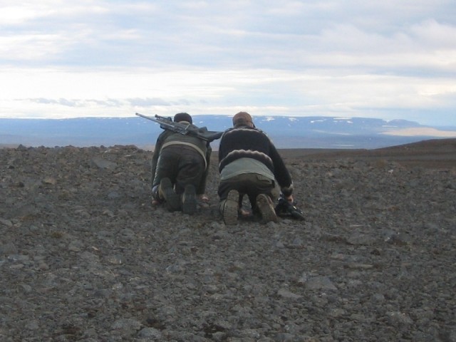 Þeir félagar Laszlo og Guðfinnur skríða af stað til að skoða dýrin.