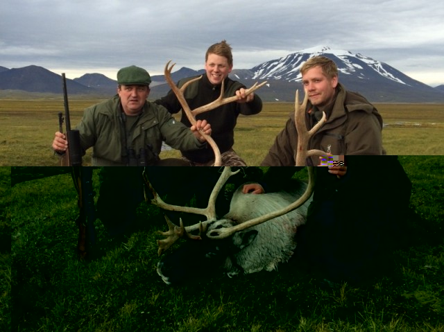 Fratisék ásamt veiðfélögum sínum Einari Þór Jóhannssyni og Ara Steini Hjaltestad við tarfinn sem hann felldi ði dag.