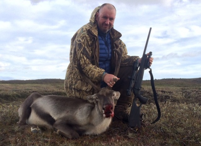 Gísli með Blaserinn við kúna.  mynd aðsig