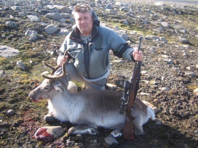 Friðþjófur með kúna í rokinu.